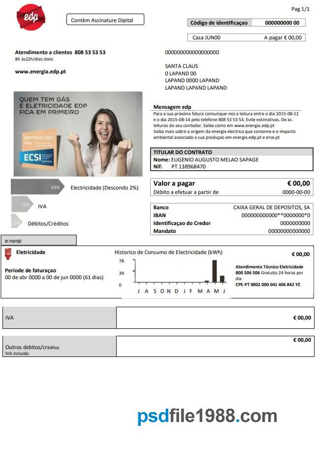 Portugal EDP Electricity Utility Bill
